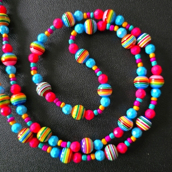 New Handmade Rainbow Colorful Necklace Beaded Hippie Pink blue Yellow 48" - Picture 2 of 6